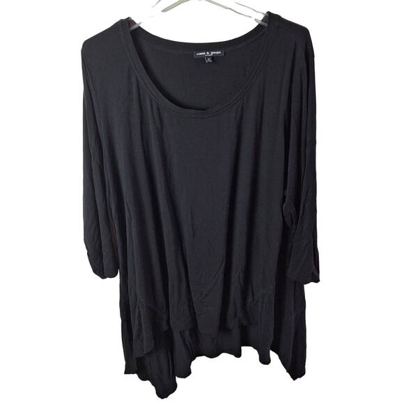 Cable & Gauge Women 3x Black Classic Pointed Hem Shark Bite 3/4 Sleeve top - Picture 2 of 6